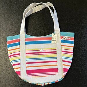Vintage New Kirra White Canvas Bag with Multi-Color Stripes Purse Hand Beach Bag